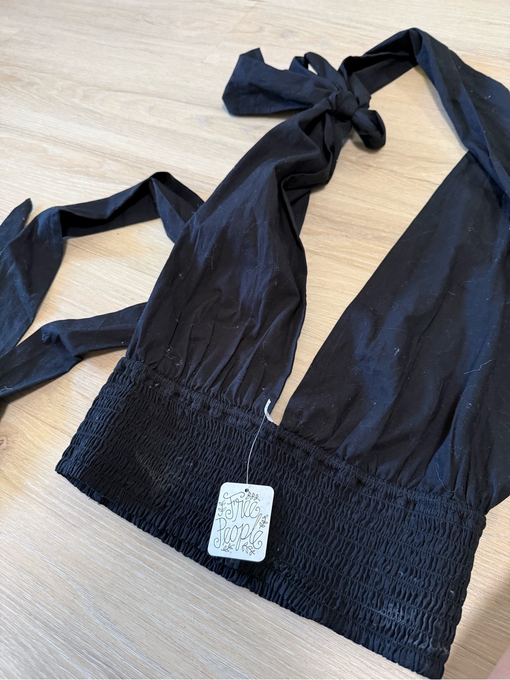 Free People Black Smocked Halter Bandeau Top